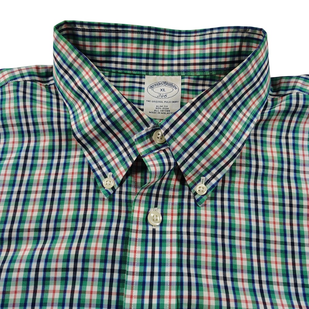 Brooks Brothers 346‎ Mens XL Slim Fit Non-Iron Cotton Plaid Button Down Shirt